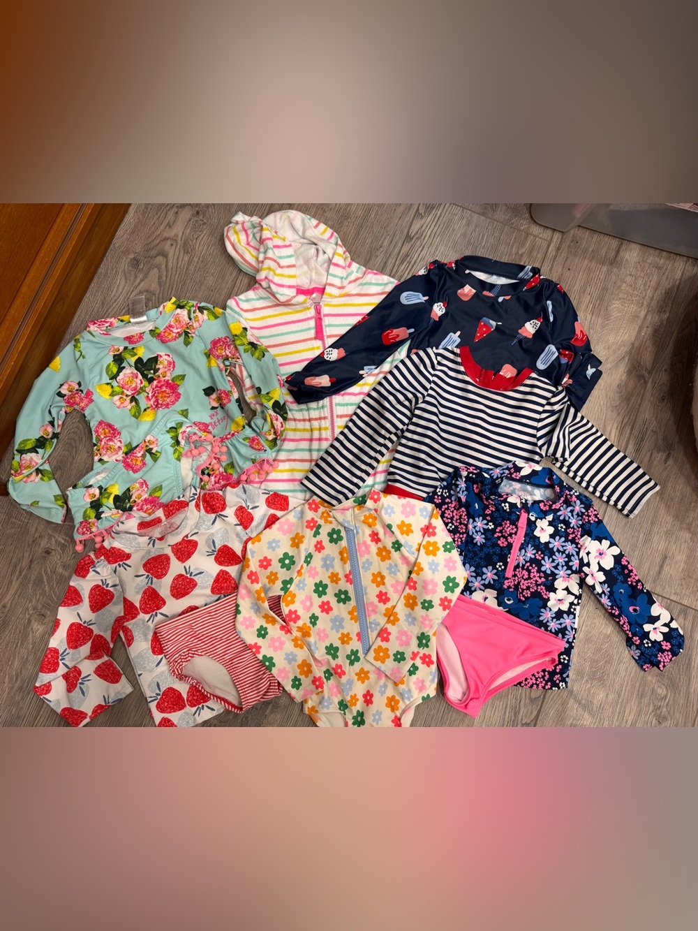 2T Toddler Girls Mixed Swimwear Lot - Floral, Stripes & Fruit Prints